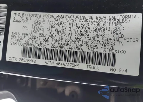 2008 Toyota Tacoma Prerunner V6 from USA, damaged, VIN 3TMJU62N58M058635